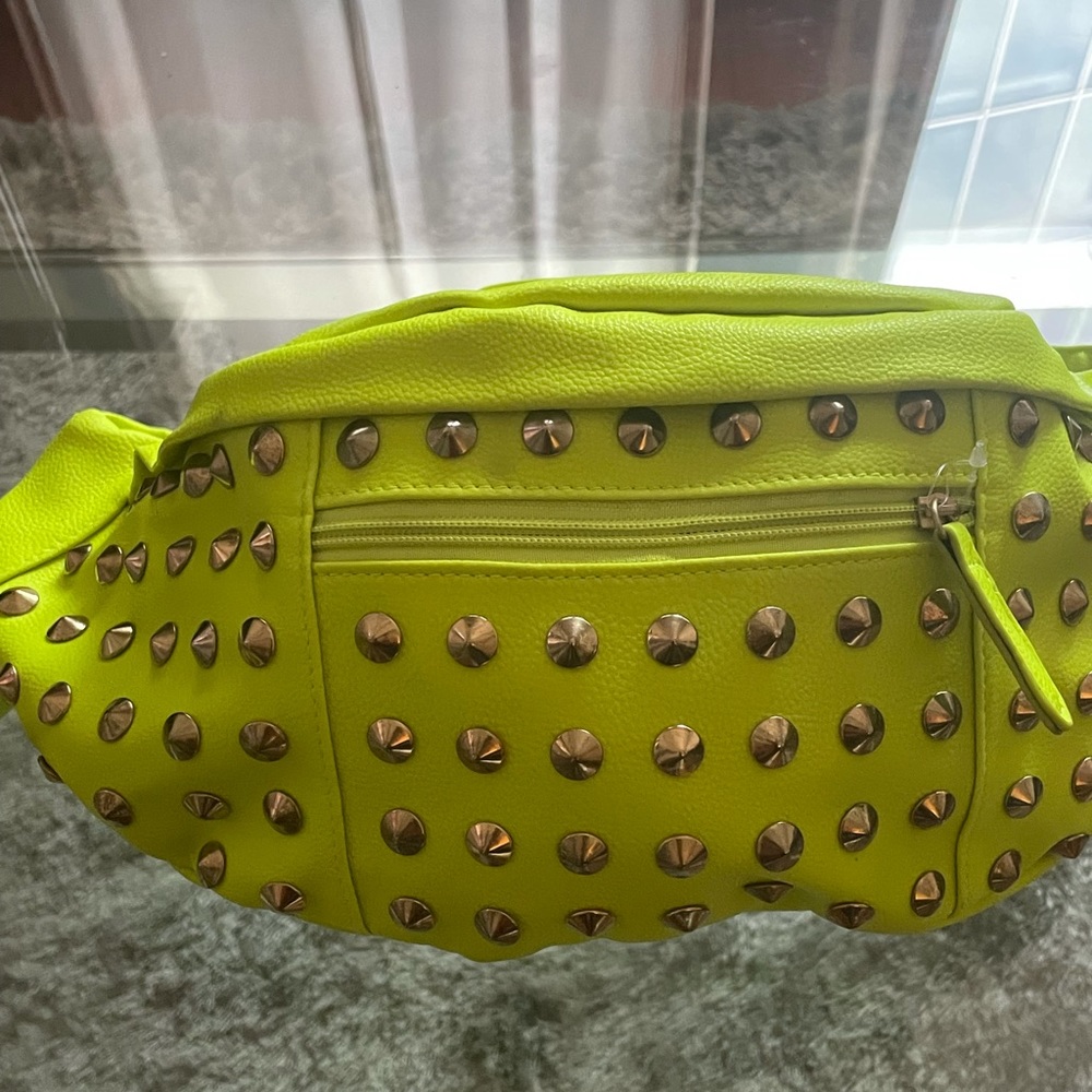 New neon yellow silver studded Fanny pack,